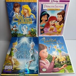 Lot 4 Disney Princess Fairy Tinkerbell Swan Princess DVD bundle